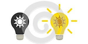 Lamp icons set with sun. Solar energy concept. Flat style - stock vector