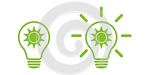 Lamp icons set with sun. Solar energy concept. Flat style - stock vector