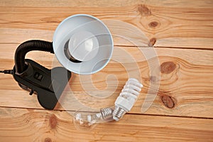 Lamp with installed energy-efficient and eco-friendly led light on the background