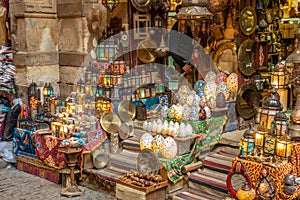 Lamp or Lantern Shop in the Khan El Khalili market in Islamic Cairo