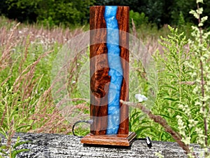 Lamp made of solid wood sucupira and epoxy resin photo