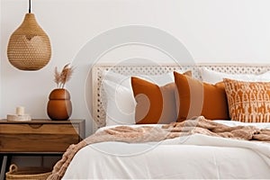 lamp orange modern interior pillow home decor bed style design fall. Generative AI.