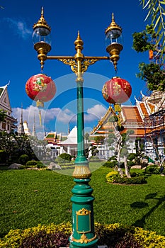 Lamp post with chinese lanterns