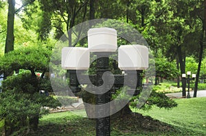 Lamp post and garden in liu xiang tomb scenic area chengdu