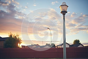 lamp post with missing light bulb at dusk