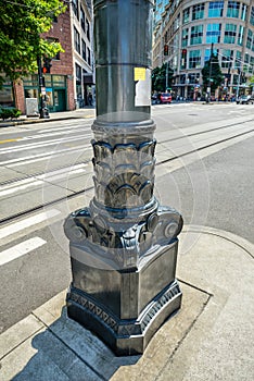 Lamp post on street corner