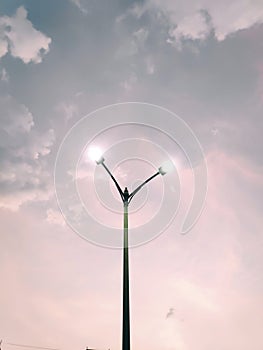 Lamp post with two LEDâ€™s lighten up