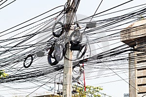 Lamp post and wire to creative for design and decoration isolate