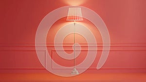 A lamp in a room with pink walls and floor, AI