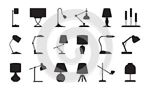 Lamp silhouettes. Lighting symbols collection accessories for modern interiors room items standing lamps garish vector