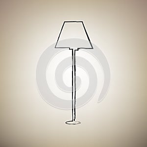 Lamp simple sign. Vector. Brush drawed black icon at light brown