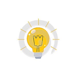 Lamp sketch. Yellow light bulb vector illustration. Light bulb doodle, symbol of idea. Ideas symbol creative thinking