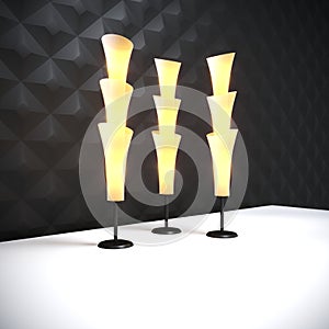 Lamp on the table the background of the wall 3d render