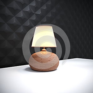 Lamp on the table the background of the wall 3d render