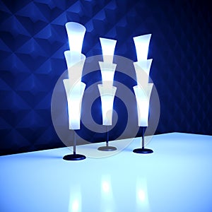 Lamp on the table the background of the wall 3d render