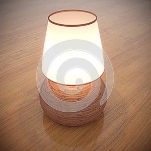 Lamp on the table the background of the wall 3d render
