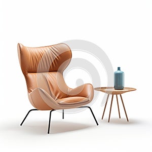 Lamp Table With Bouroullec Lounge Chair In Tan Leather photo