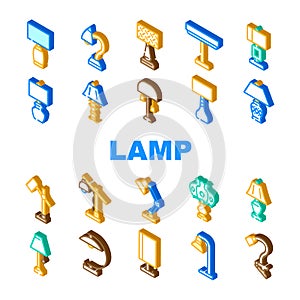 lamp table light home desk icons set vector
