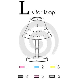 Lamp. Vector alphabet letter L, colouring page