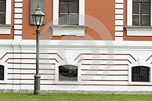 Lamp and wall in St Peter and Paul fortress St Petersburg, Russia