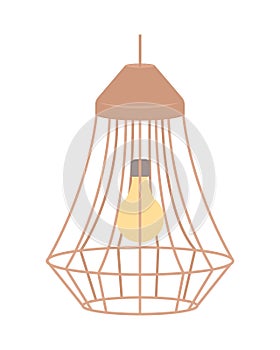 Lamp with wire cage plafond semi flat color vector object