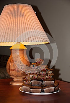 lamp on wooden table muffins