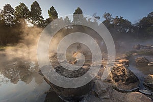 Lampang,Thailand-December 21,2017:Tourists in the Chaeson National Park,The main attraction is the hot spring with a 73 degree