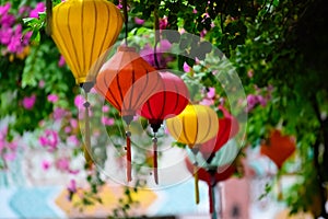 Colorful lampions in Hoi An, Vietnam, street decorated with Chinese Lanterns photo