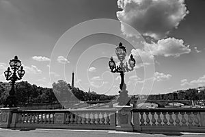 Lamppost on Alexander III bridge on a cloudy day