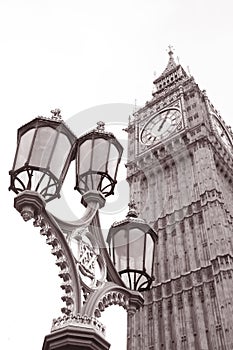 Lamppost and Big Ben at Westminster, London