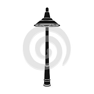 Lamppost with a conic bubble.Lamppost single icon in black style vector symbol stock illustration web.