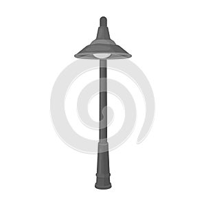 Lamppost with a conic bubble.Lamppost single icon in monochrome style vector symbol stock illustration web.