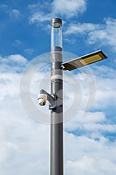 Lamppost with LED lamp and CCTV camera