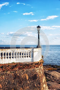 Lamppost overlooking Rio De La Plata in Colonia, Uruguay