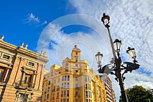Lamppost and typical buildings in Valencia, Spain.