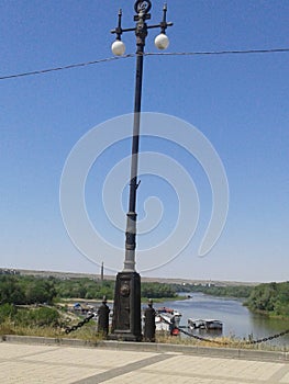 A lamppost on the waterfront. Russia, Volgograd