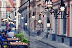 Lamps beautiful design in a restaurant on a street in the old to