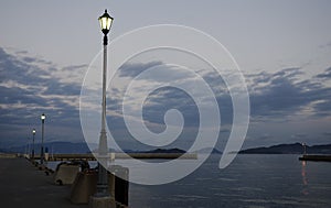 Lamps during dusk in the port of Megijima Island