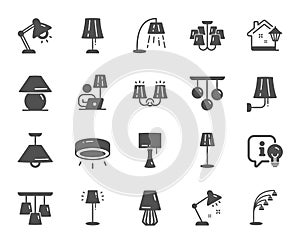 Lamps icons. Spotlight led, Table Lamp and Floor Light icons. Vector
