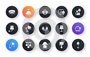 Lamps icons. Spotlight led, Table Lamp and Floor Light icons. Vector