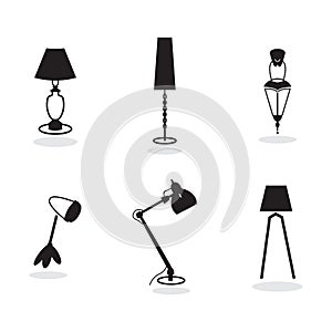 Lamps, lighting, black and white icons