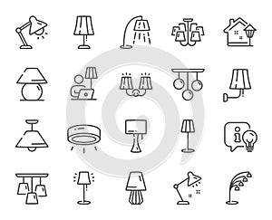 Lamps line icons. Spotlight led, Table Lamp and Floor Light icons. Vector