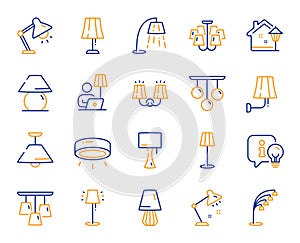 Lamps line icons. Spotlight led, Table Lamp and Floor Light icons. Vector