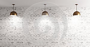 Lamps over brick wall interior background 3d render