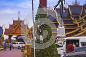 Lamps are in the Thai temple