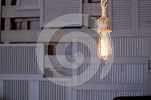 Lamps with tungsten filament. Edison light bulb. Filament filament in vintage lamps. Retro design of light bulbs