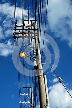 Lamps and Utility poles, design architecture, vertical photo