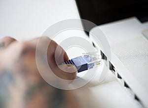 Lan cable connected on a laptop