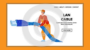 Lan Cable Connecting Technician Worker Vector
