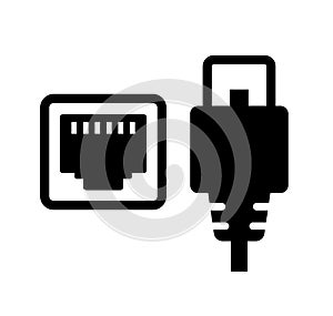 Lan cable and connector plug icon illustration